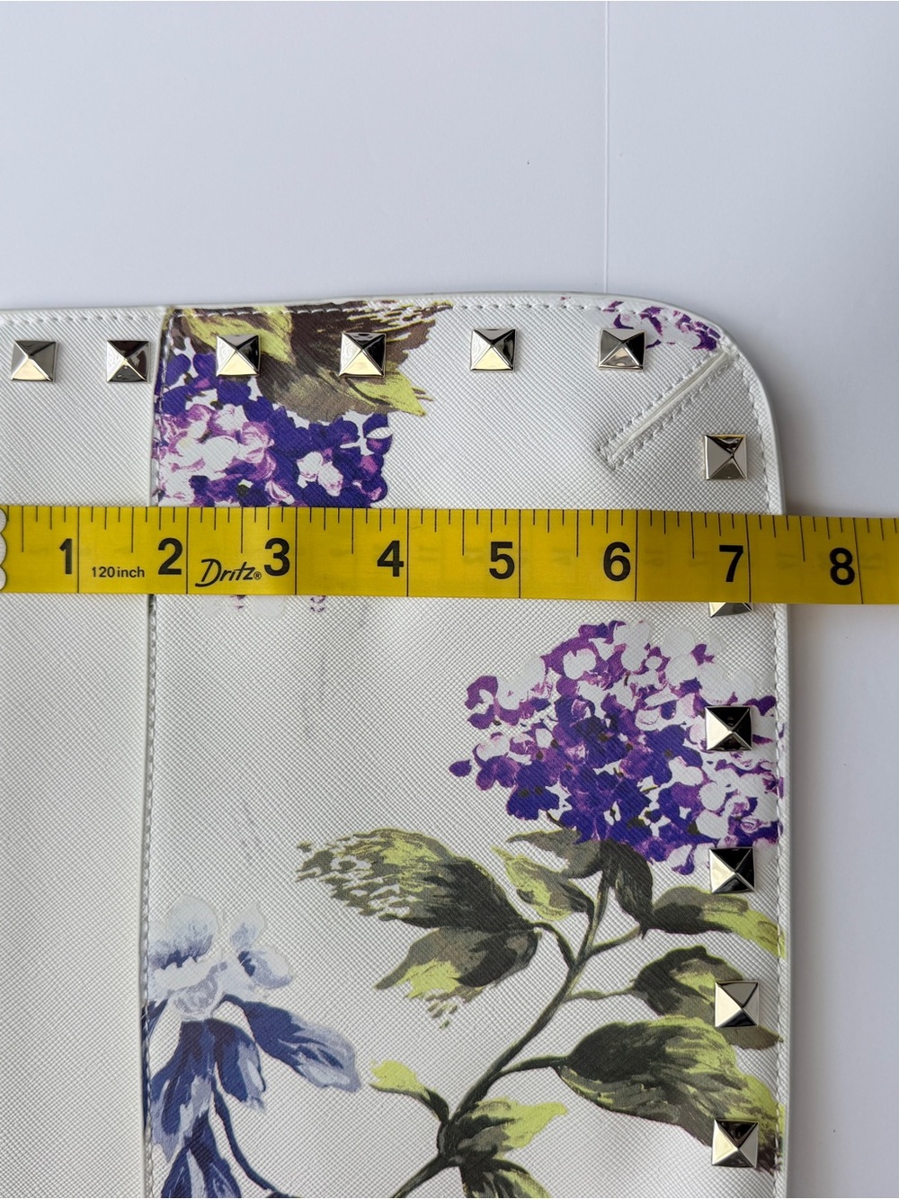 White House Black Market Floral Studded Wristlet Clutch White Purple Zip Pouch - Picture 3 of 7
